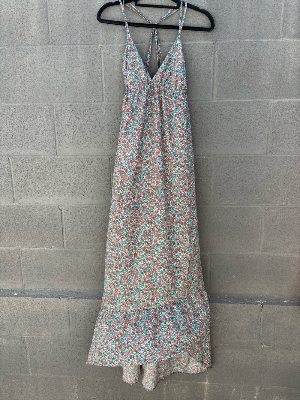Billabong Floral V-Neck Maxi Dress in Pink and Teal